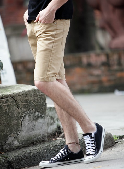 Quality slim khaki mens casual shorts